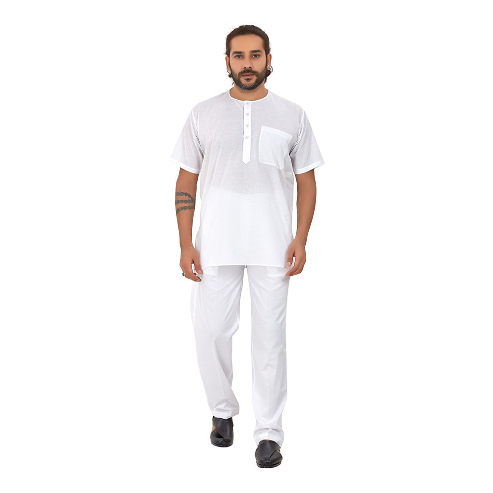 Ajay Arvindbhai Khatri Men's Pure Cotton Regular Night Wear Kurta Round Collar (Half Sleeves)