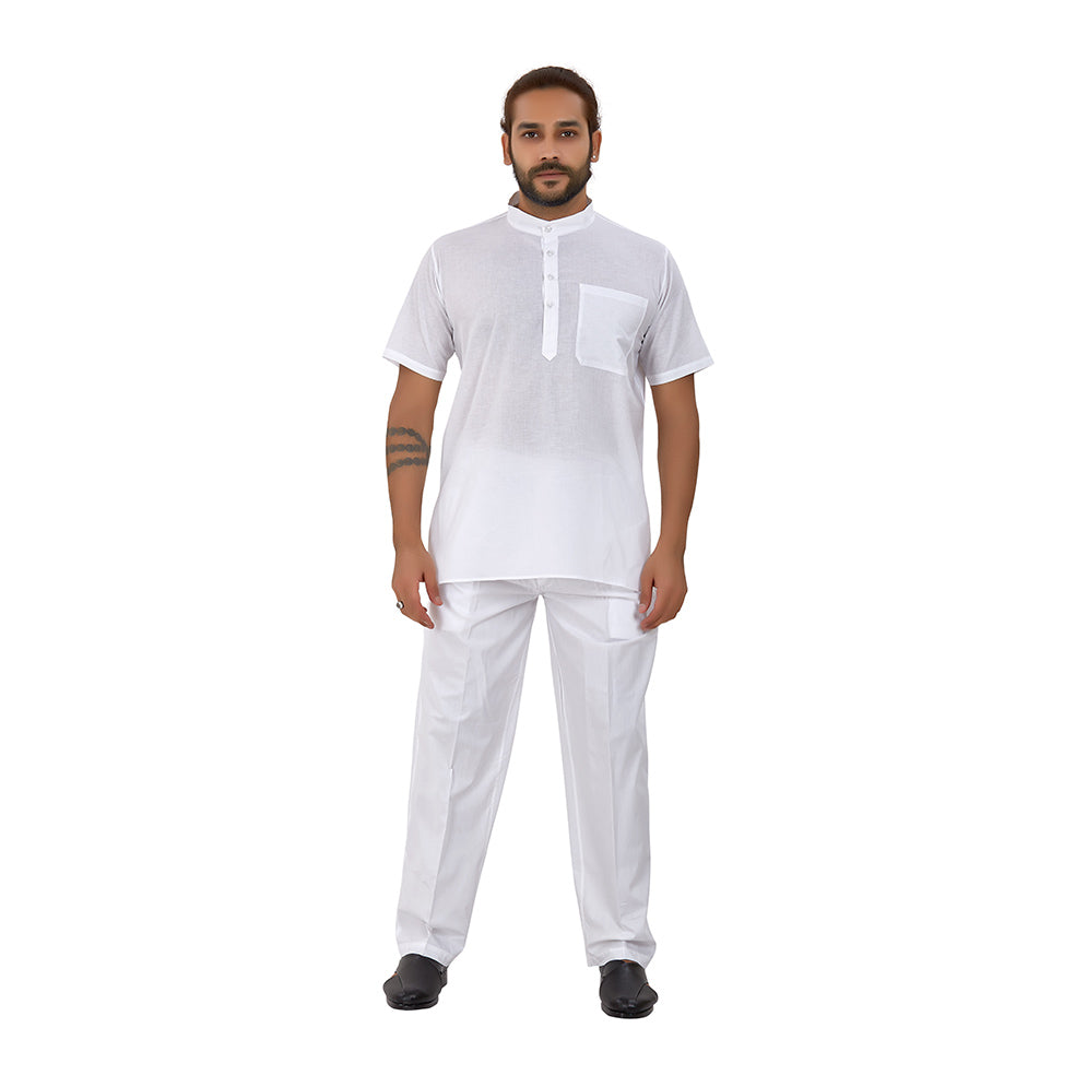 Ajay Arvindbhai Khatri Men's Pure Cotton Regular Night Wear Kurta Close Collar (Half Sleeves)