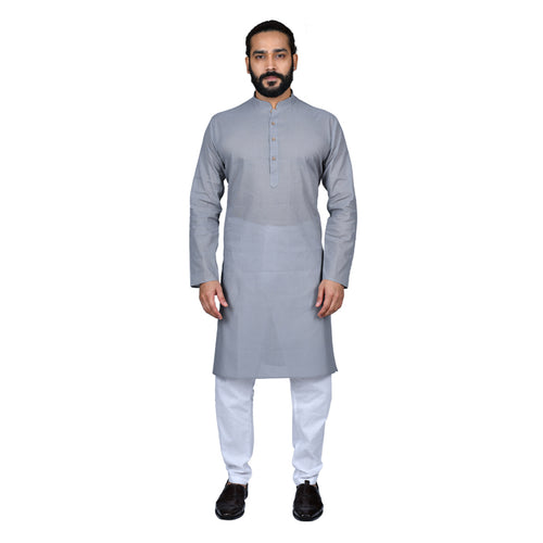 mens grey color cotton kurta