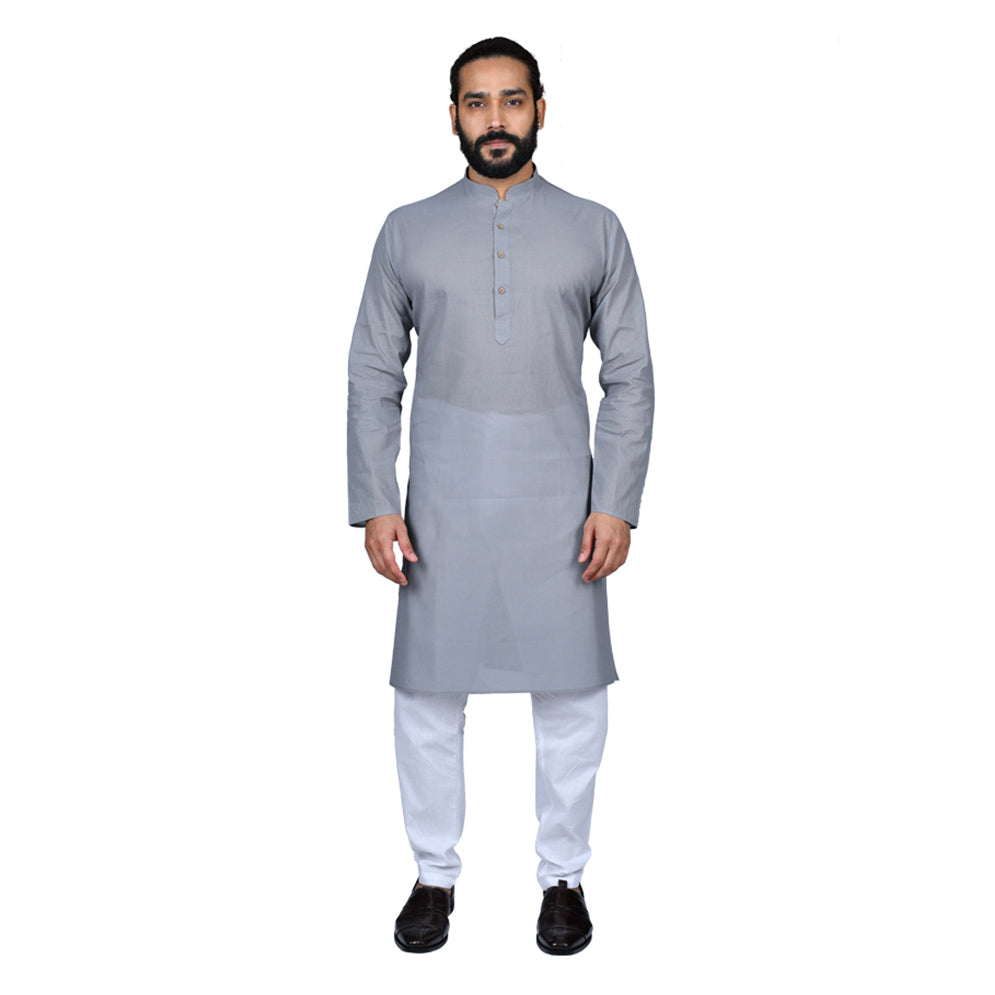 Ajay Arvindbhai Khatri Men's Pure Cotton Regular Handloom Kurta Grey Colour