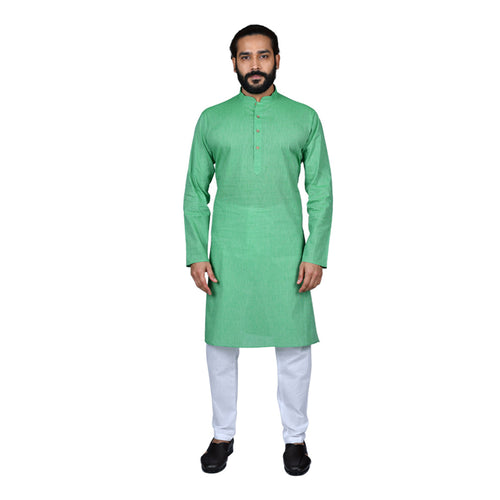 mens light green color cotton handloom kurta