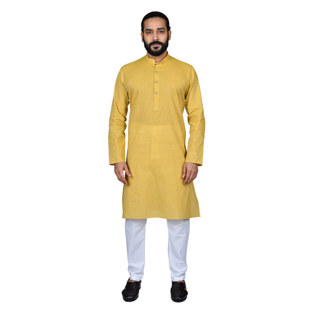 Ajay Arvindbhai Khatri Men's Pure Cotton Straight HandloomMustard Colour Kurta
