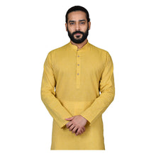 Load image into Gallery viewer, Ajay Arvindbhai Khatri Men&#39;s Pure Cotton Straight HandloomMustard Colour Kurta
