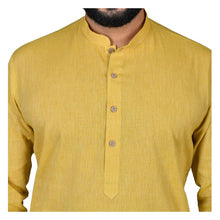 Load image into Gallery viewer, Ajay Arvindbhai Khatri Men&#39;s Pure Cotton Straight HandloomMustard Colour Kurta
