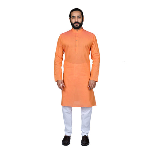 mens orange color cotton handloom kurta