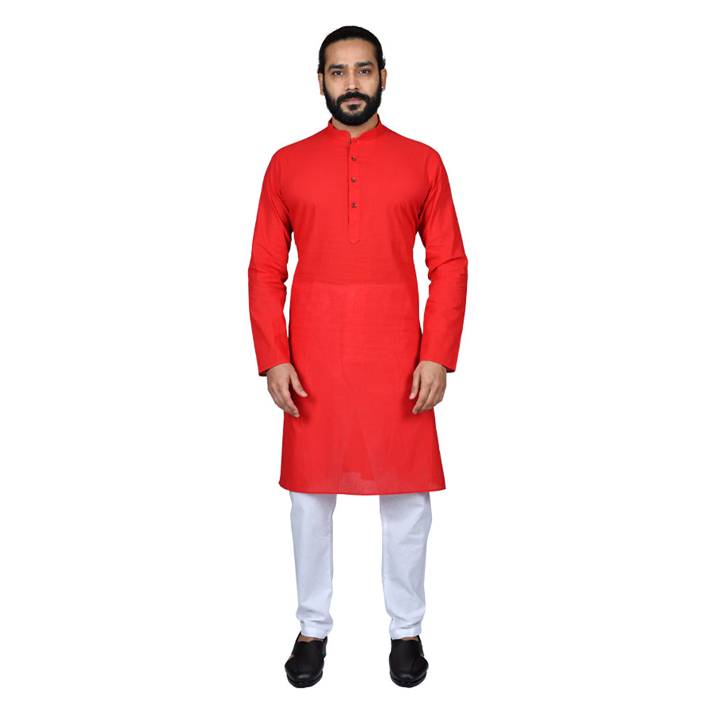 Ajay Arvindbhai Khatri Men's Pure Cotton Straight HandloomRed Colour Kurta