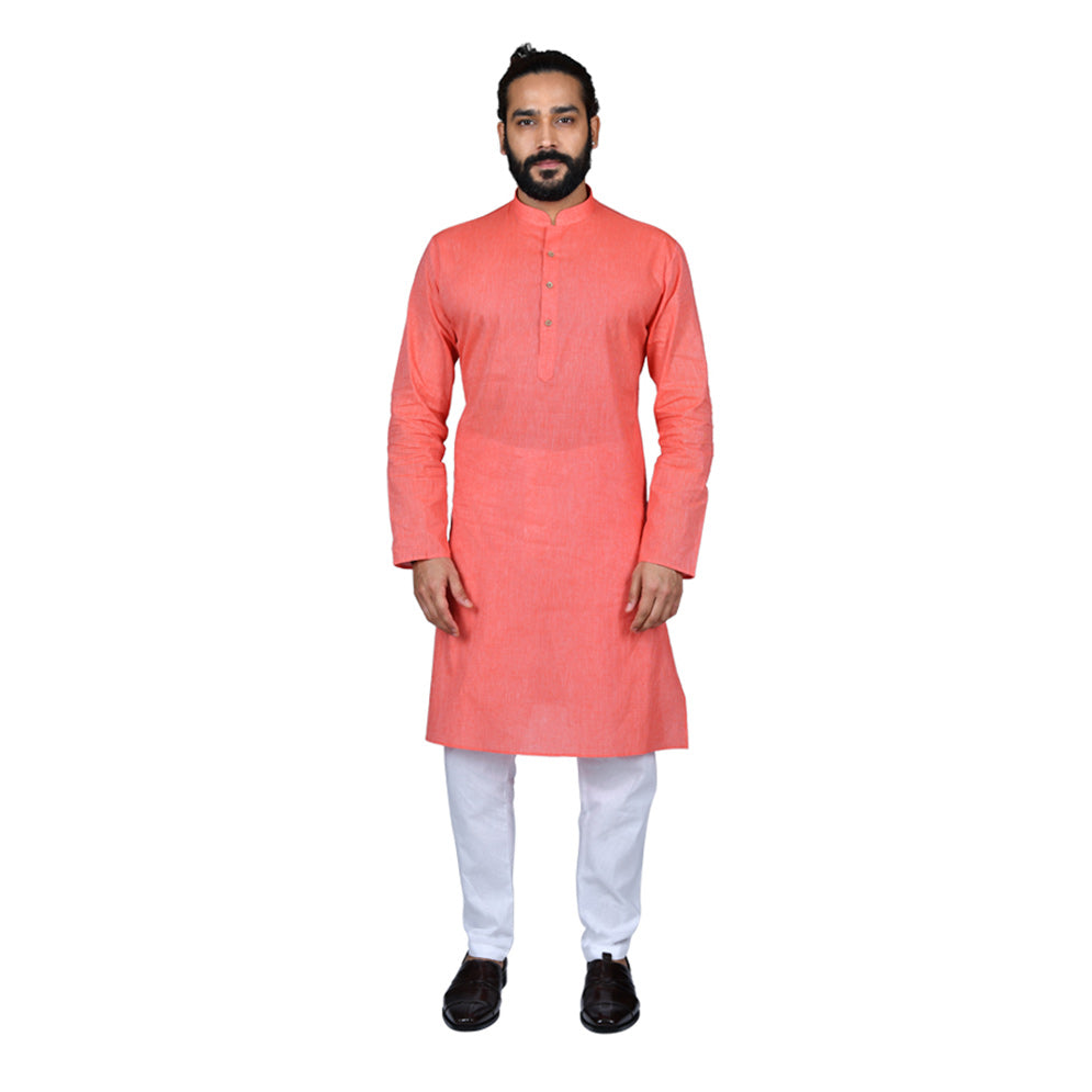 Ajay Arvindbhai Khatri Men's Pure Cotton Straight HandloomRust Colour Kurta