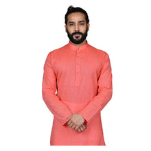 Load image into Gallery viewer, Ajay Arvindbhai Khatri Men&#39;s Pure Cotton Straight HandloomRust Colour Kurta
