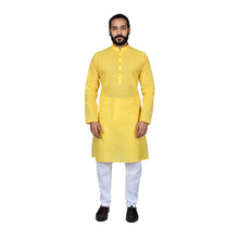 Load image into Gallery viewer, mens yellow color cotton kurta
