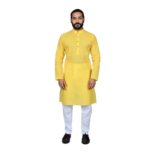 mens yellow color cotton kurta