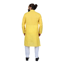 Load image into Gallery viewer, Ajay Arvindbhai Khatri Men&#39;s Pure Cotton Straight Handloom Lemon Colour Kurta

