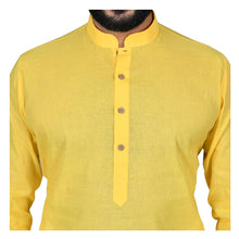 Load image into Gallery viewer, Ajay Arvindbhai Khatri Men&#39;s Pure Cotton Straight Handloom Lemon Colour Kurta
