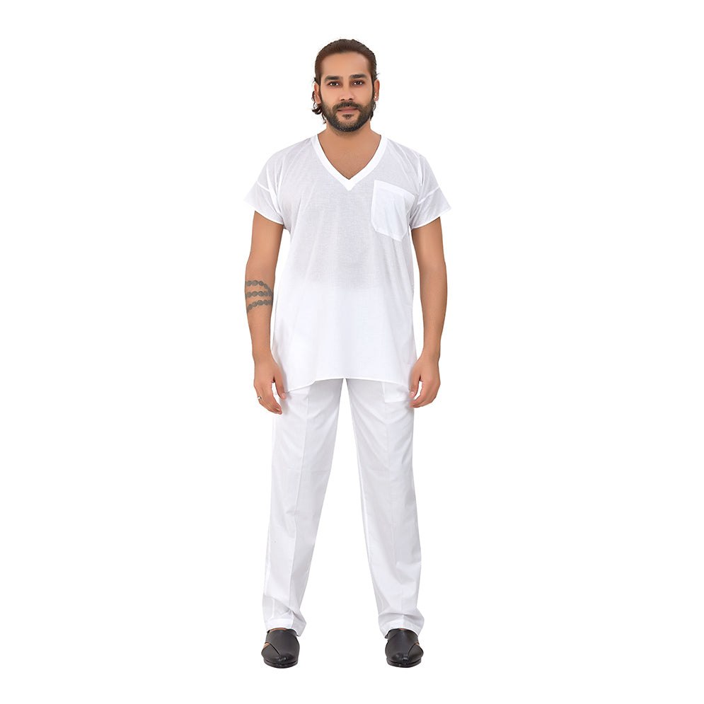 Ajay Arvindbhai Khatri Men's Pure Cotton Regular Parsi Night Wear Kurta White Colour