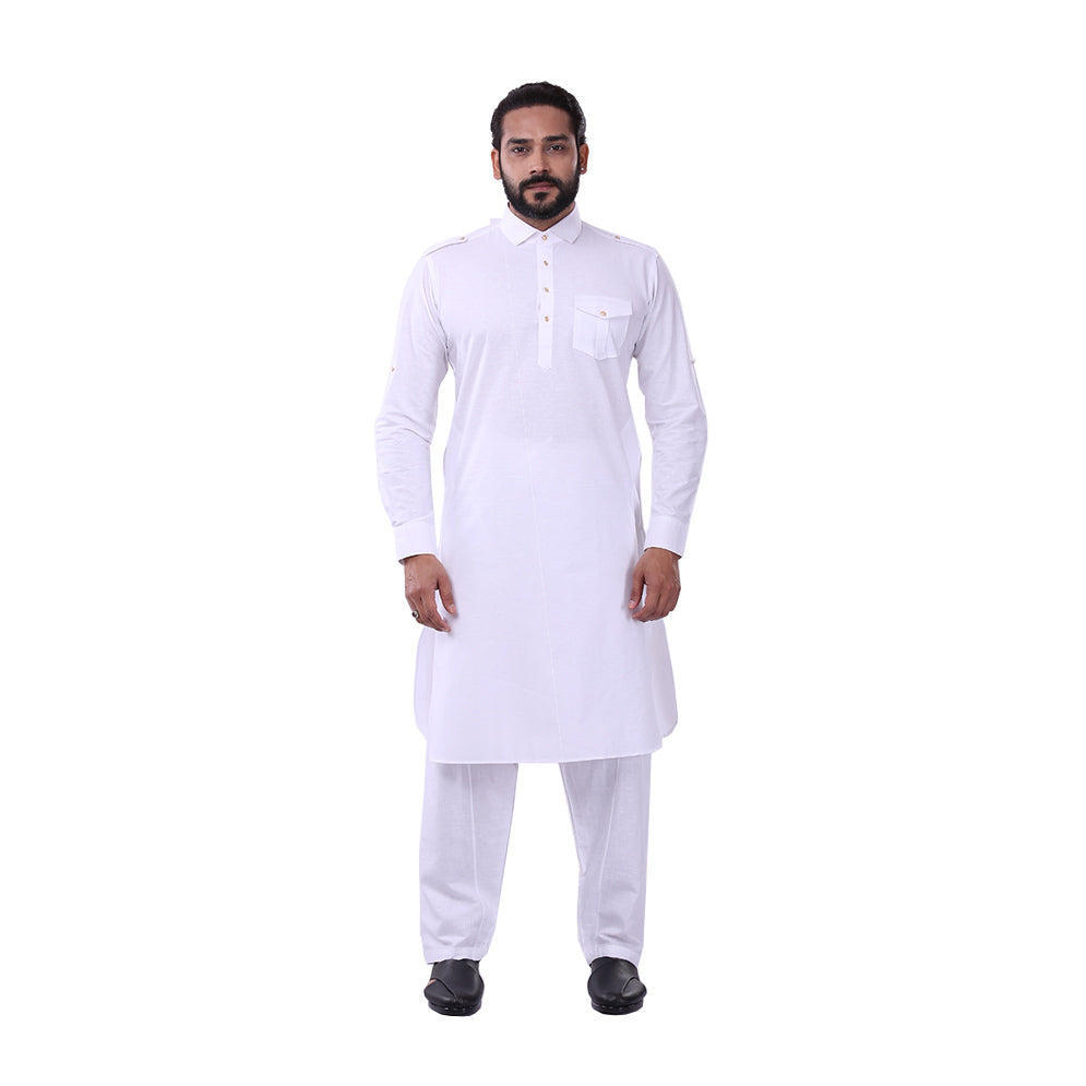 Ajay Arvindbhai Khatri Men's Pure Cotton Regular Pathani Suit Set WHITE Colour