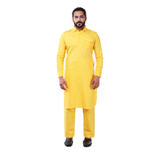 Load image into Gallery viewer, mens yellow color cotton regular pathani set
