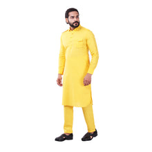 Load image into Gallery viewer, mens yellow color cotton regular pathani set

