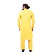Load image into Gallery viewer, Ajay Arvindbhai Khatri Men&#39;s Pure Cotton Regular Pathani Suit Set YELLOW Colour
